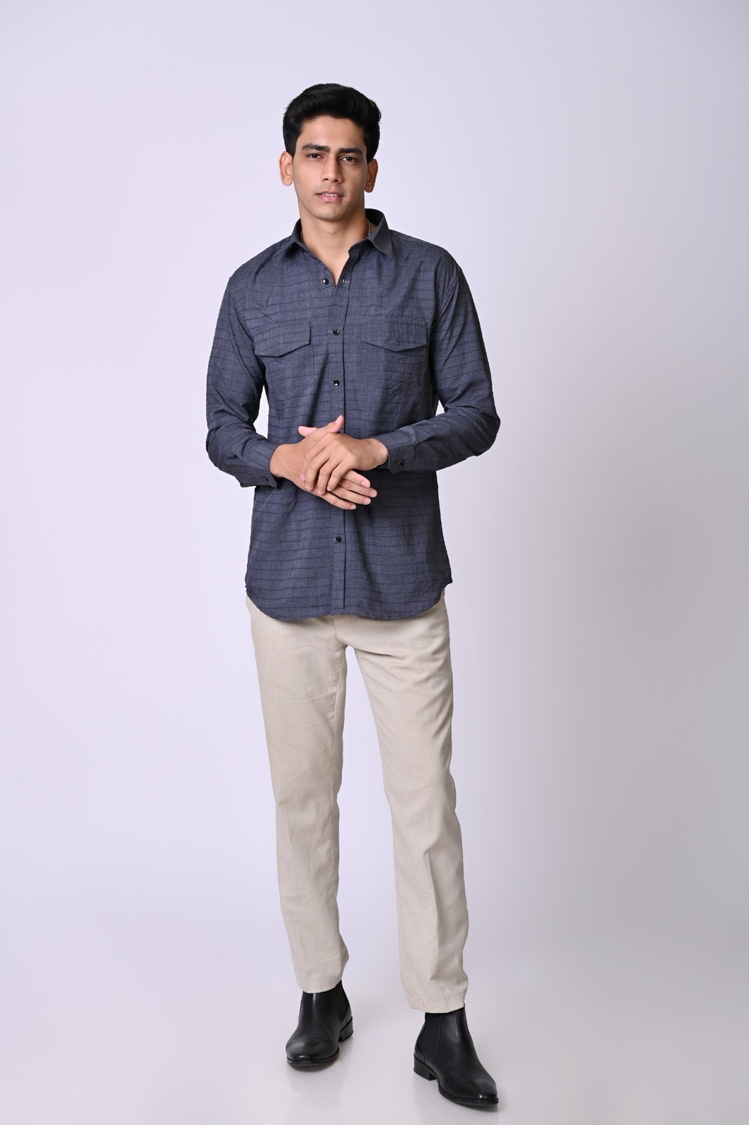 Dark Blue Double Pocket Shirt - Image 5