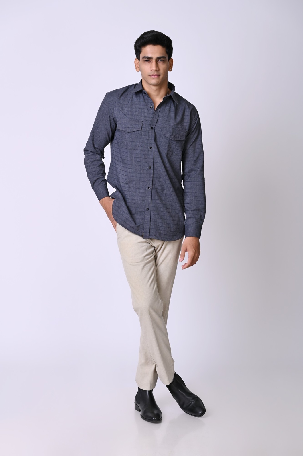 Dark Blue Double Pocket Shirt - Image 6