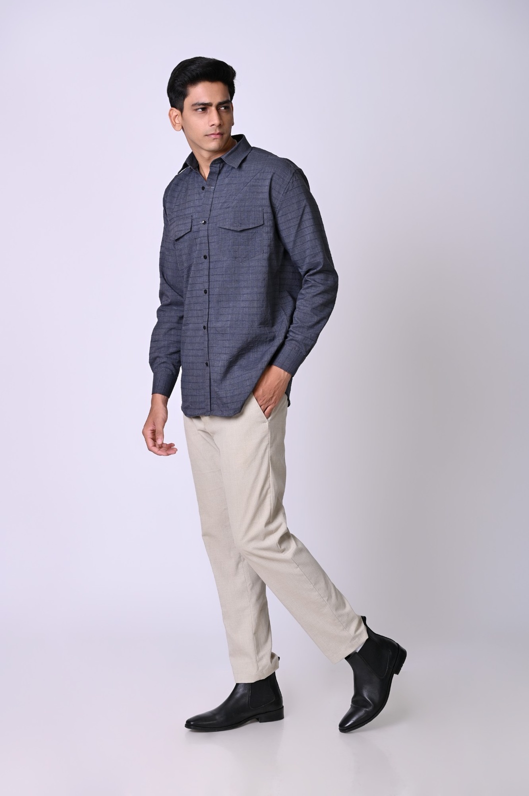 Dark Blue Double Pocket Shirt - Image 4
