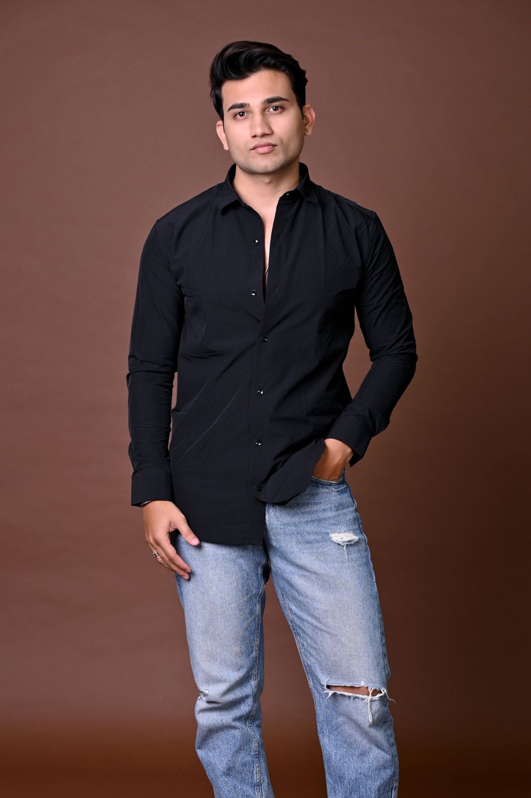 Black Plain Dark Shirt - Image 7