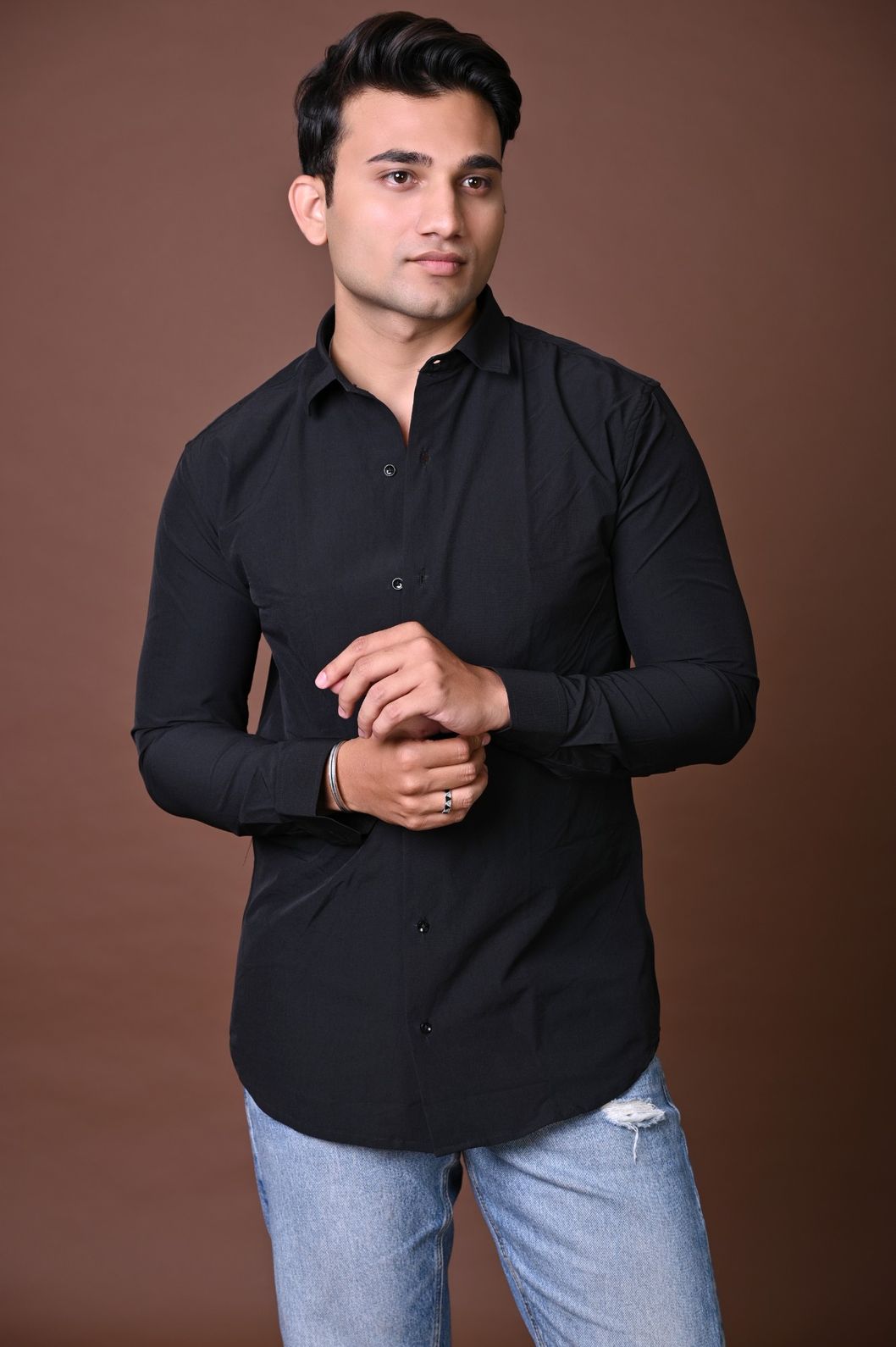 Black Plain Dark Shirt - Image 3