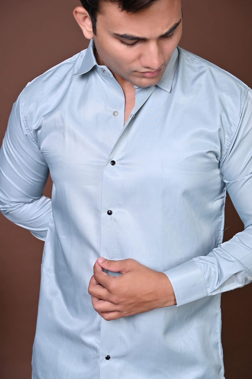 Sky Blue Mocha Satin Shirt