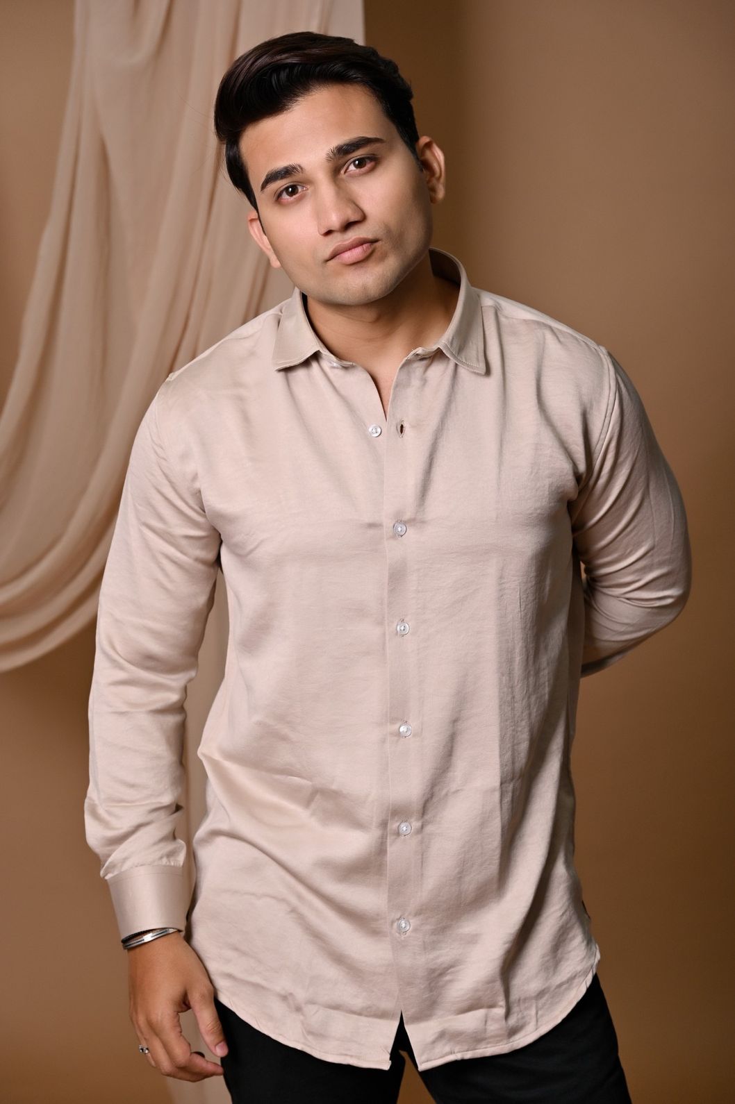 Beige Swed Satin Shirt