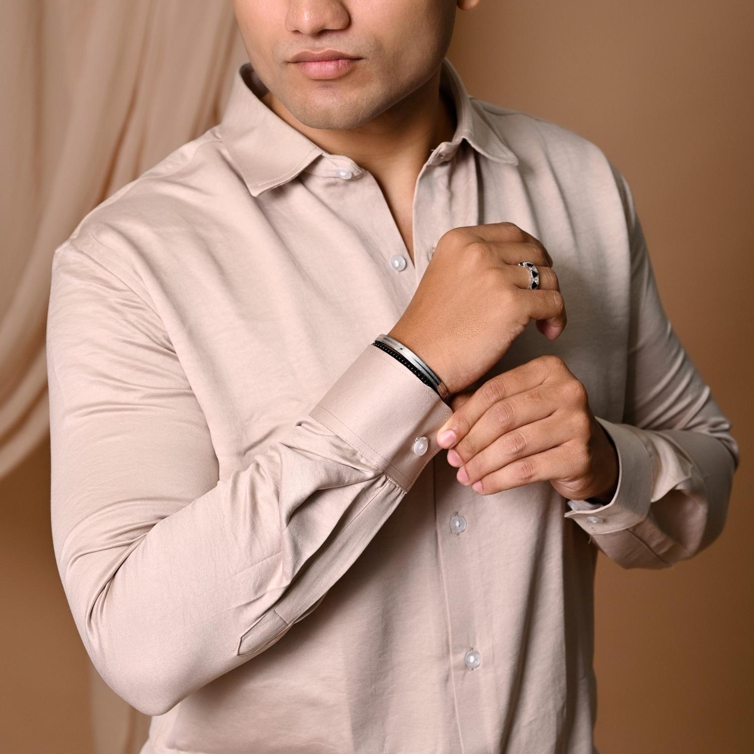 Beige Swed Satin Shirt - Image 4