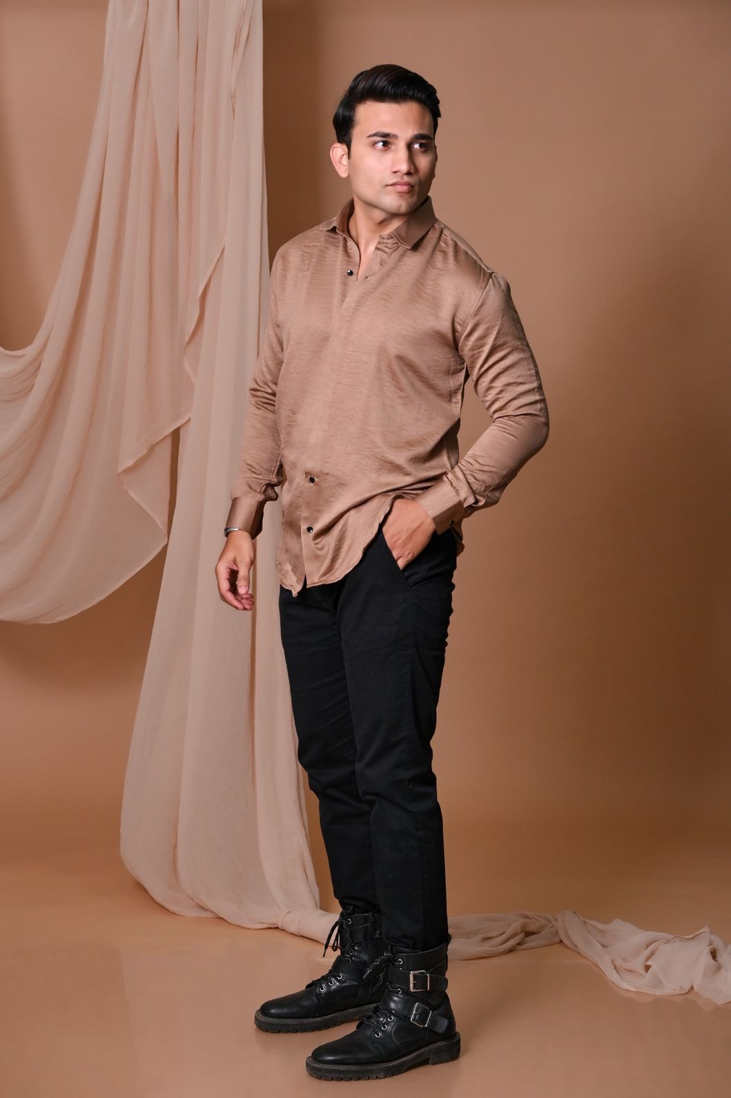 Dark Brown Swed Satin Shirt - Image 4