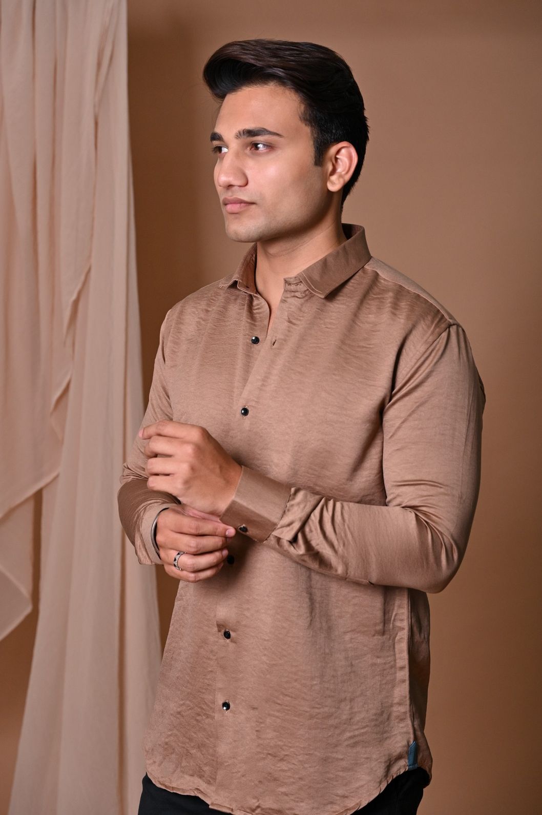 Dark Brown Swed Satin Shirt