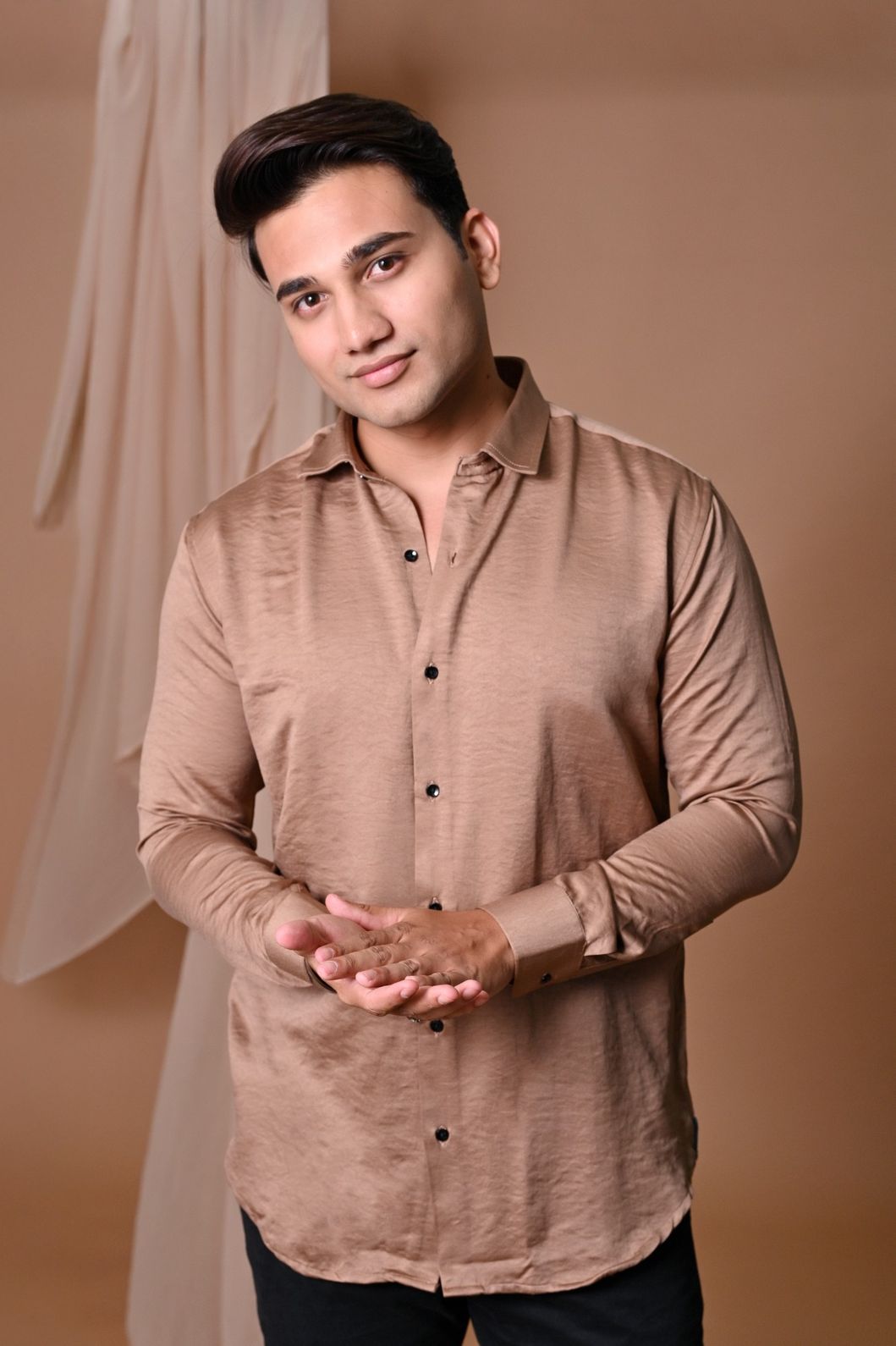 Dark Brown Swed Satin Shirt - Image 3