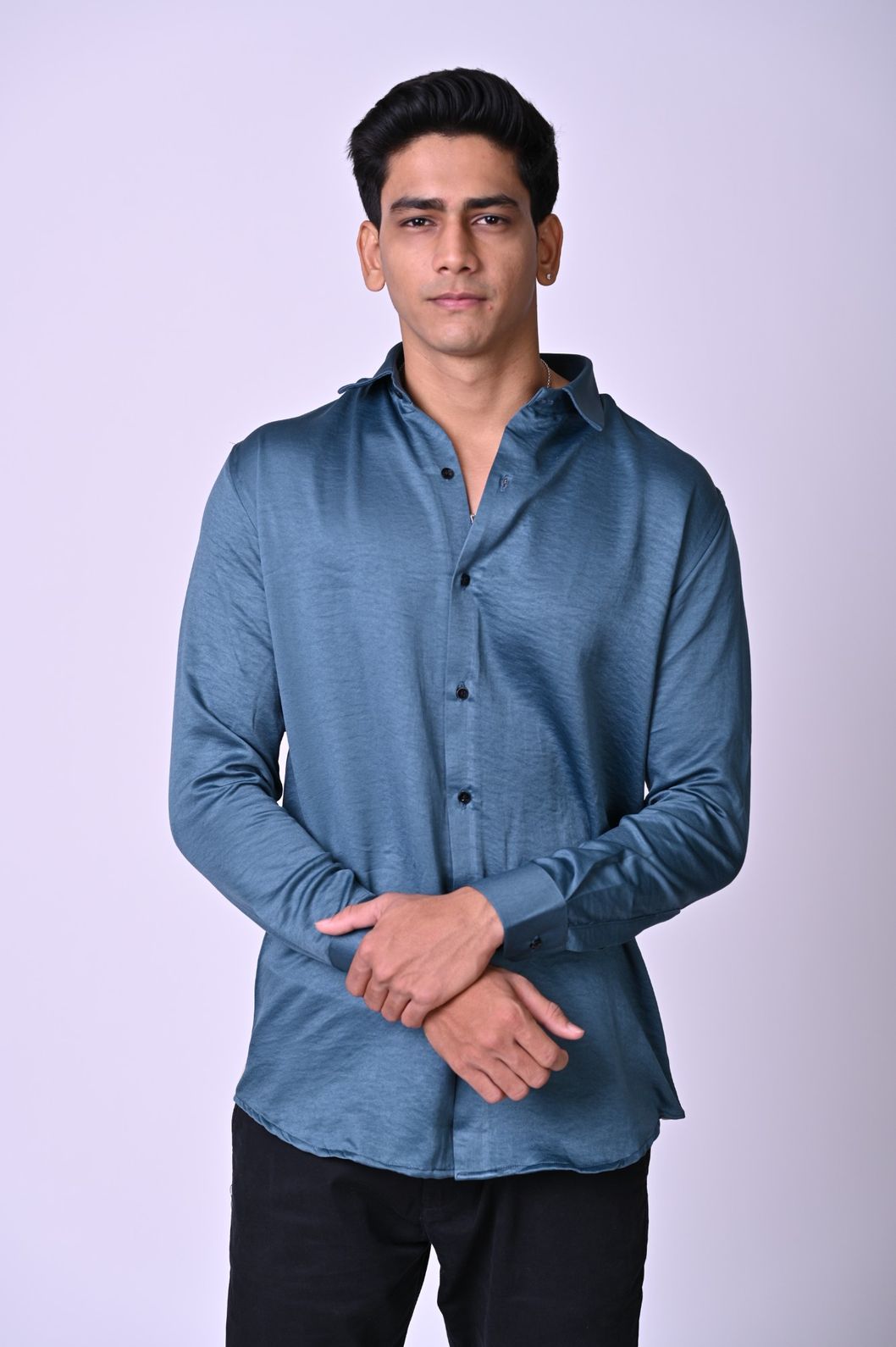 Dark Blue Swed Satin Shirt
