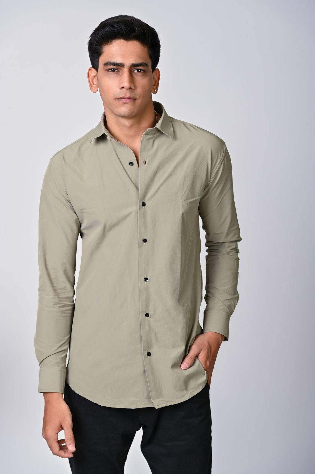 Light Olive Plain Dark Shirt