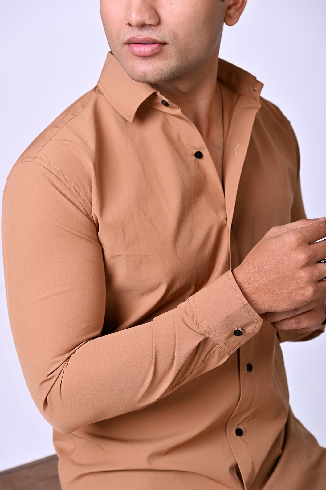 Light Brown Plain Dark Shirt