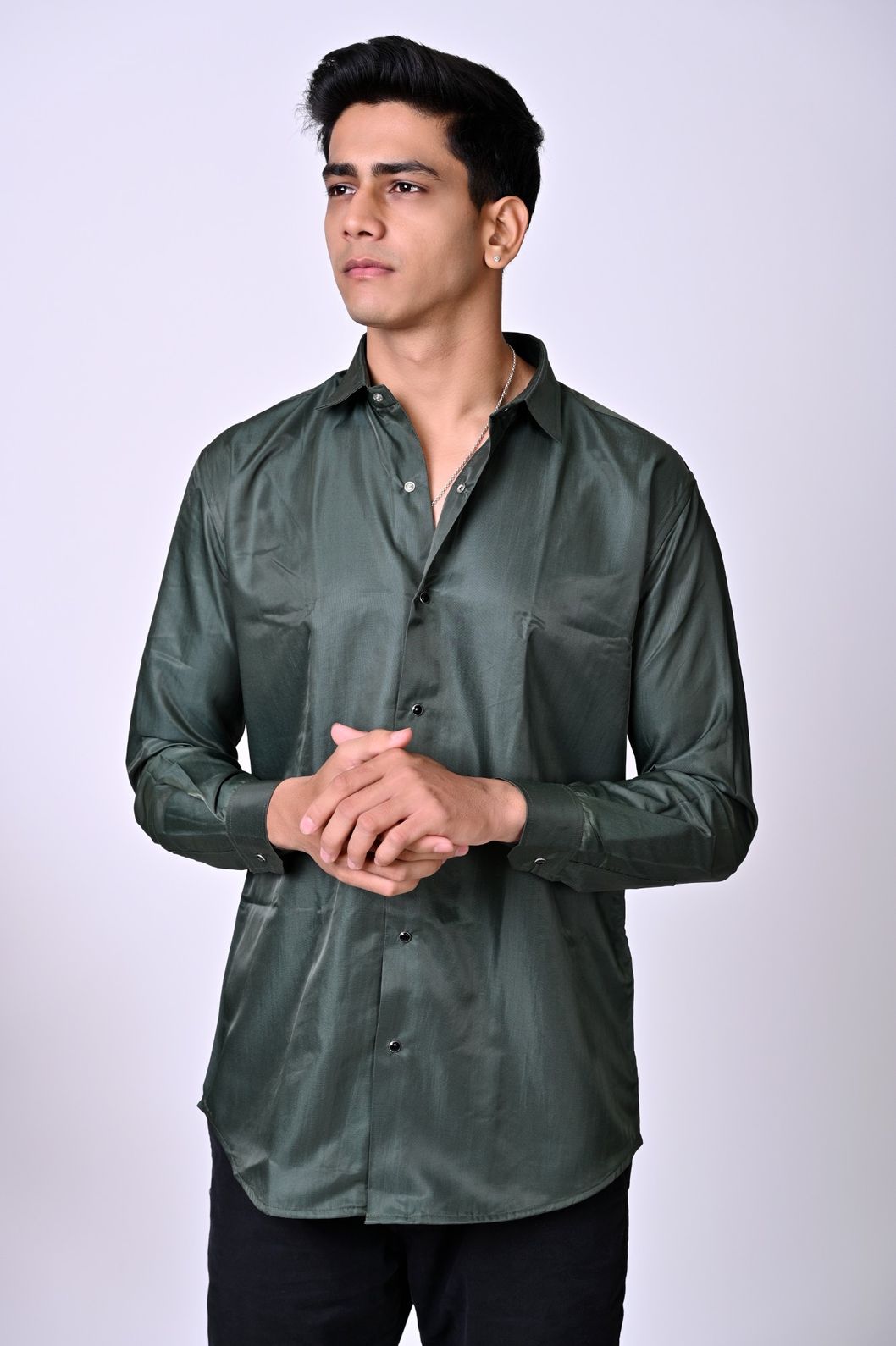 Dark Olive Mocha Satin Shirt