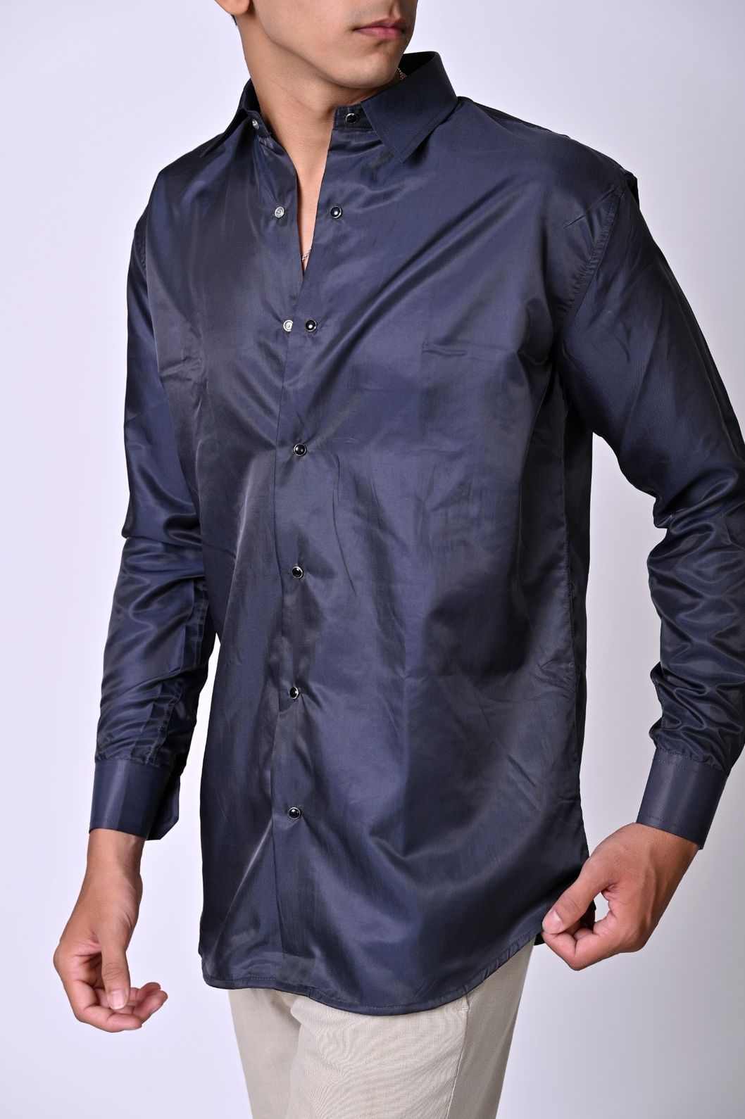 Dark Blue Mocha Satin Shirt